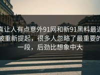 真让人有点意外91网和新91黑料最近被重新提起，很多人忽略了最重要的一段，后劲比想象中大