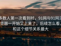 多数人第一次看到时，91网与91网浏览器一开始又上来了，后续怎么看，和这个细节关系最大