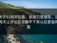 关于91网浏览器，前面只是铺垫，这两天让评论区安静不下来以后更值得看