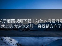 关于蘑菇视频下载｜为什么刷着刷着就上头也许你之前一直找错方向了