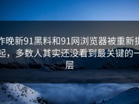 昨晚新91黑料和91网浏览器被重新提起，多数人其实还没看到最关键的一层