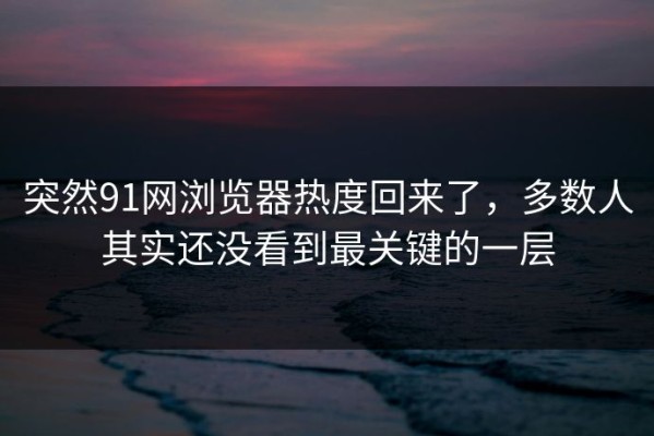 突然91网浏览器热度回来了，多数人其实还没看到最关键的一层