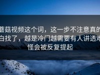 蘑菇视频这个词，这一步不注意真的白找了，越是冷门越需要有人讲透难怪会被反复提起