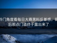 冷门角度看每日大赛黑料反差感，背后那点门道终于露出来了