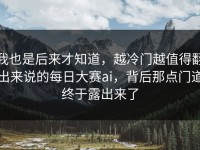 我也是后来才知道，越冷门越值得翻出来说的每日大赛ai，背后那点门道终于露出来了