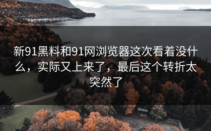 新91黑料和91网浏览器这次看着没什么，实际又上来了，最后这个转折太突然了