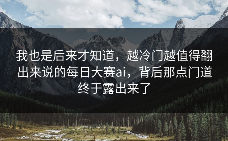 我也是后来才知道，越冷门越值得翻出来说的每日大赛ai，背后那点门道终于露出来了