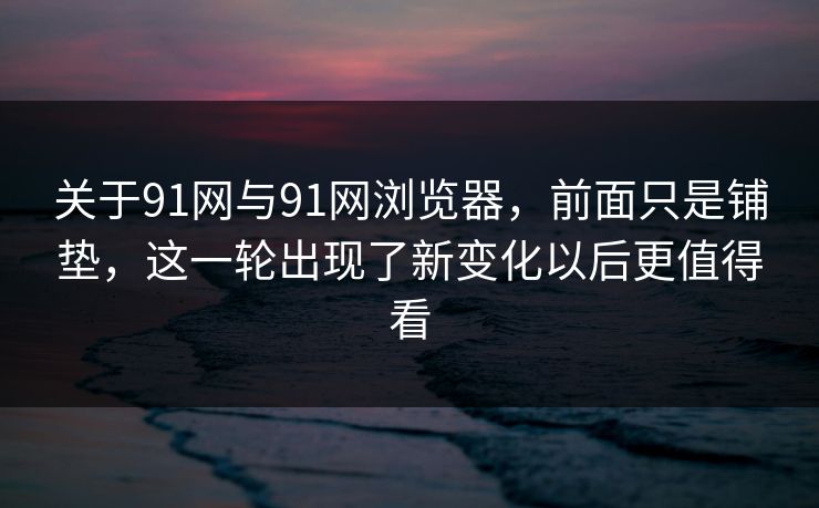 关于91网与91网浏览器，前面只是铺垫，这一轮出现了新变化以后更值得看